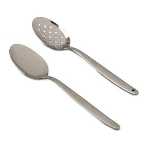 2 Pack 8 inch Kunz Small Regular and Perforated Sauce Spoon Set | 18/10 Stainless Steel Chef Spoon