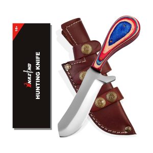 D2 Steel Bull Cutter knife | 8" Cowboy Knives with Scout Horizontal Carry Leather Sheath | Hand Made Hunting Knives EDC Camping Knife Gifts for Men