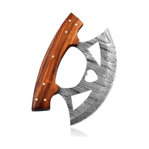 Damascus Alaskan Ulu Knife | Handmade 5.75" Alaska Knives Pizza Cutter Rocker Knife | Mezzaluna Knifes with sheath | Multi-Purpose Damascus Knives for Skinning, Hunting, Chopping