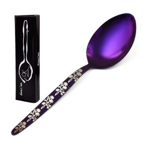 Kunz Purple Spoon | 18/10 Stainless Steel Titanium Shiny Basting Spoon | 9 Inches Plating Daily Chef Quenelle Serving Spoons