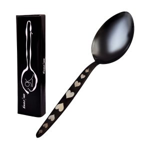 Kunz Shiny Black Spoon | 18/10 Stainless Steel Plating 9 Inch Basting Quenelle Chef Cooking Utensils Spoon