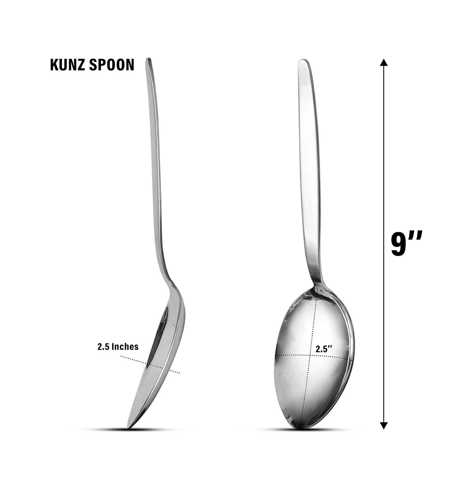 Kunz Spoon Bundle |18/10 Stainless Steel Plating Spoon | 9 Inch Basting Spoon | Quenelle Chef Spoon |Cooking Utensils Spoon | Dinner Serving Spoon - Image 8
