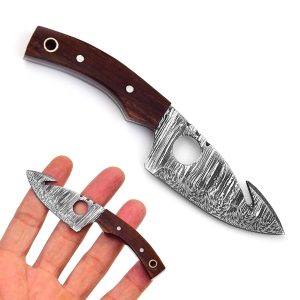 Neck knife with sheath | Damascus hunting knife | Mini Outdoor Survival Fixed Blade Knife | EDC 5 Inches With Wood Handle
