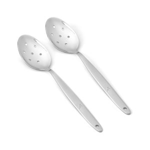 Kunz Spoon Set | 8 Inch Small Perforated Spoons | 304 Stainless Steel 7 Holes Sauce Chef Spoon